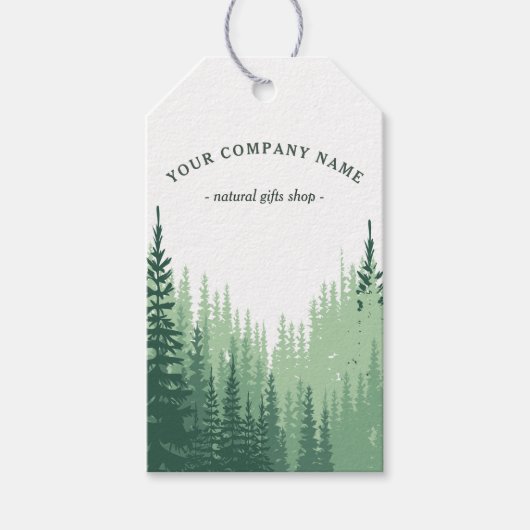 Rustieke Waterverf Dennenbos Logo Aangepast Cadeau Cadeaulabel (Voorkant)