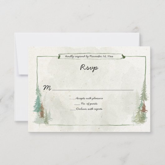 Rustieke waterverf dennenbos RSVP (Voorkant)