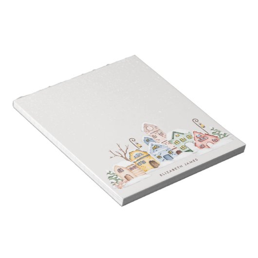 Rustieke Waterverf Dorpshuizen in Winter Custom Notitieblok (Schuin)