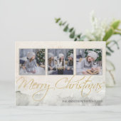Rustieke Waterverf Drie Foto Prettig Kerstfeest Feestdagenkaart (Staand voorkant)