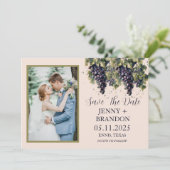 Rustieke Waterverf Druiven Wijngaard Foto Save The Date (Staand voorkant)