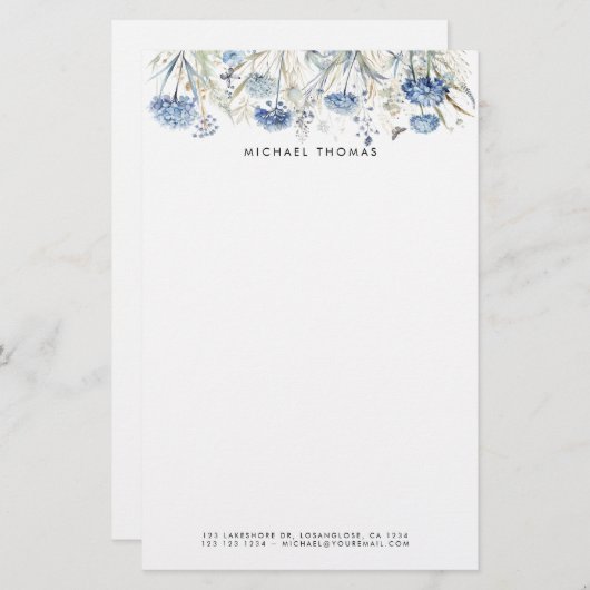 Rustieke Waterverf Dusty Blue Hydrangeas Floral Briefpapier (Voorkant / Achterkant)