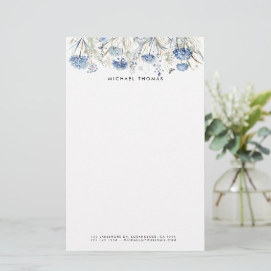 Rustieke Waterverf Dusty Blue Hydrangeas Floral Briefpapier (Staand voorkant)