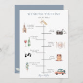 Rustieke Waterverf Dusty Blue Wedding Tijdlijn Programmakaart (Voorkant / Achterkant)