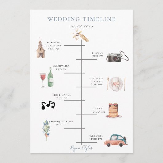 Rustieke Waterverf Dusty Blue Wedding Tijdlijn Programmakaart (Voorkant)