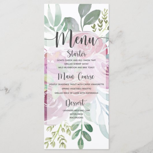 Rustieke Waterverf Dusty Roos & Bourgondische brui Menu (Voorkant)