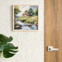 Rustieke Waterverf Engels Cottage bij de stroom