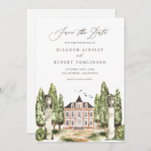 Rustieke Waterverf Engels Manor House QR-code Save The Date (Voorkant / Achterkant)