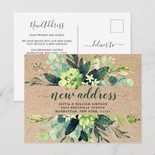 Rustieke Waterverf Eucalyptus Bewegende Aankondigi Briefkaart (Voorkant / Achterkant)