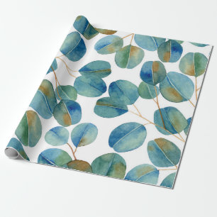 Rustieke Waterverf Eucalyptus Bladeren Patroon Cadeaupapier