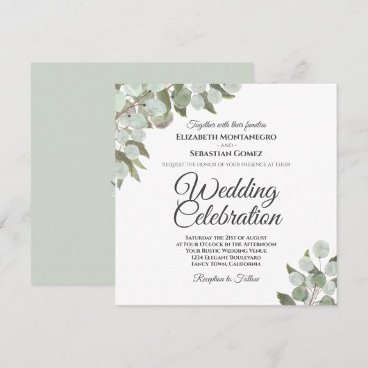 Rustieke Waterverf Eucalyptus Elegant Bruiloft Kaart (Voorkant / Achterkant)