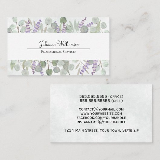 Rustieke Waterverf Eucalyptus en Lavendel  Visitekaartje (Voorkant / Achterkant)