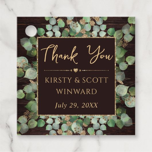 Rustieke Waterverf Eucalyptus Foliage Wedding Bedankjes Labels (Voorkant)