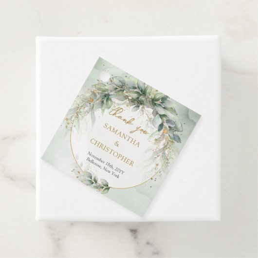 Rustieke waterverf eucalyptus groen goud bedankjes labels (In situ)