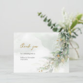 Rustieke waterverf eucalyptus groen goud bedankkaart (Staand voorkant)