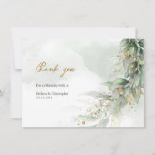 Rustieke waterverf eucalyptus groen goud bedankkaart (Voorkant)