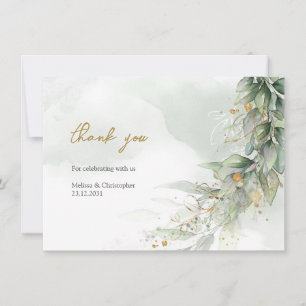Rustieke waterverf eucalyptus groen goud bedankkaart