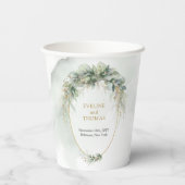 Rustieke waterverf eucalyptus groen gouden bruilof papieren bekers (Achterkant)