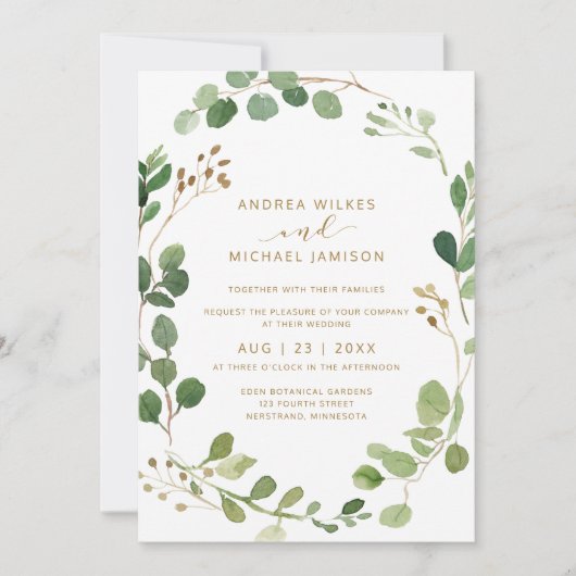 Rustieke Waterverf Eucalyptus groen hout bruiloft Kaart (Voorkant)