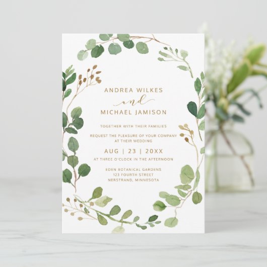 Rustieke Waterverf Eucalyptus groen hout bruiloft Kaart (Staand voorkant)