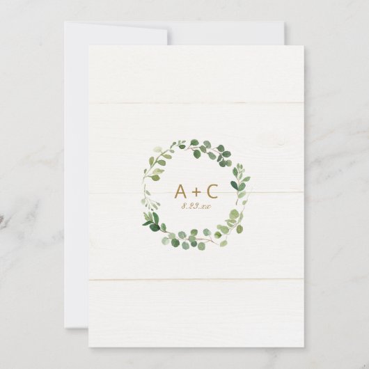 Rustieke Waterverf Eucalyptus groen hout bruiloft Kaart (Achterkant)