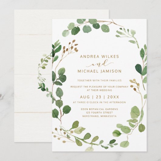 Rustieke Waterverf Eucalyptus groen hout bruiloft Kaart (Voorkant / Achterkant)