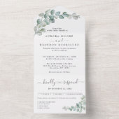 Rustieke Waterverf Eucalyptus Groene Huwelijk All In One Uitnodiging (Binnen)