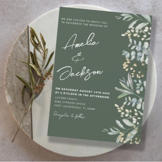 Rustieke waterverf Eucalyptus Groene Huwelijk Kaart