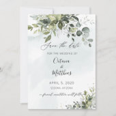 Rustieke Waterverf Eucalyptus Groene Save the Date Kaart (Voorkant)