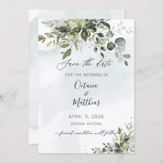 Rustieke Waterverf Eucalyptus Groene Save the Date Kaart