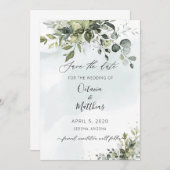 Rustieke Waterverf Eucalyptus Groene Save the Date Kaart (Voorkant / Achterkant)