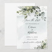 Rustieke Waterverf Eucalyptus Groene Sla de Datum  Kaart (Voorkant / Achterkant)