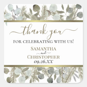 Rustieke Waterverf Eucalyptus & Pine Bedankt Bruil Vierkante Sticker