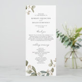 Rustieke Waterverf Eucalyptus Zaad Bruiloft Programmakaart (Staand voorkant)