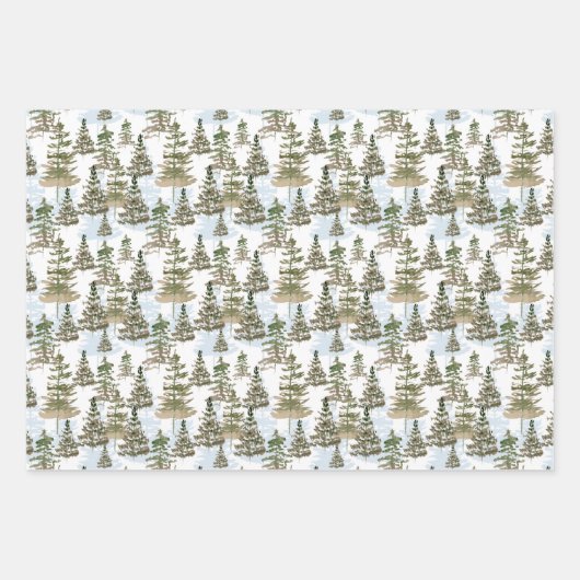 Rustieke Waterverf Evergreen Pine Tree Christmas Inpakpapier Vel (Voorkant)