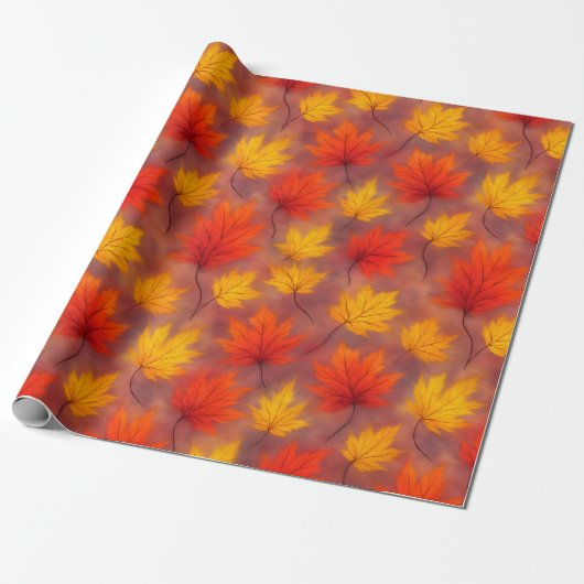Rustieke Waterverf Fall Leaves - Autumn Foliage Cadeaupapier (Uitgerold)