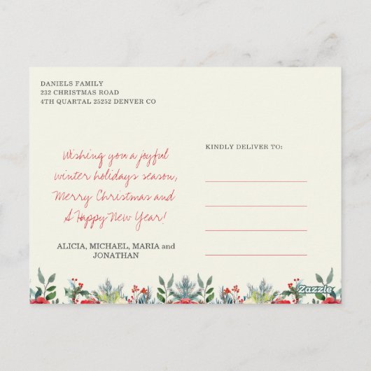 Rustieke waterverf familienaam monogram Kerst Briefkaart (Achterkant)