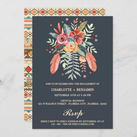 Rustieke Waterverf Floral Boho Verlovingsfeest Kaart (Voorkant / Achterkant)