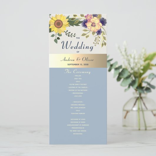 Rustieke Waterverf Floral bruiloft programma Programmakaart (Staand voorkant)