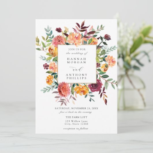 Rustieke Waterverf Floral bruiloft uitnodiging (Staand voorkant)