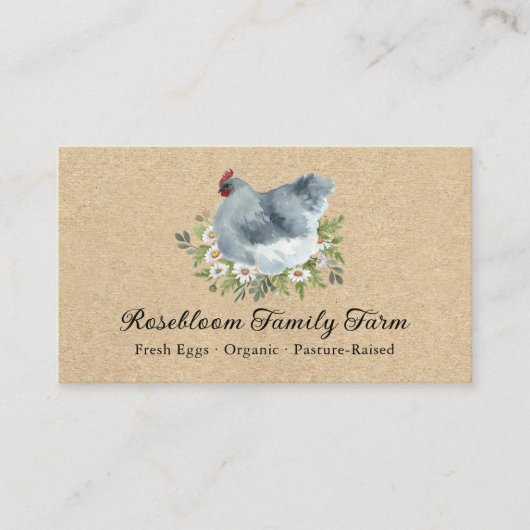 Rustieke Waterverf Floral Chicken Hen Egg Boerderi Visitekaartje (Voorkant)