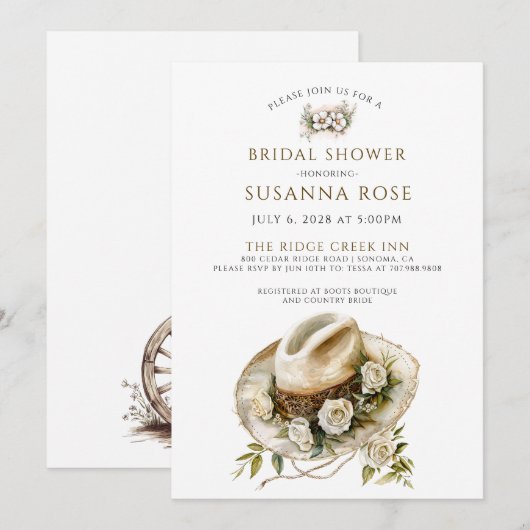 Rustieke Waterverf Floral Cowgirl Pet Vrijgezellen Kaart (Voorkant / Achterkant)