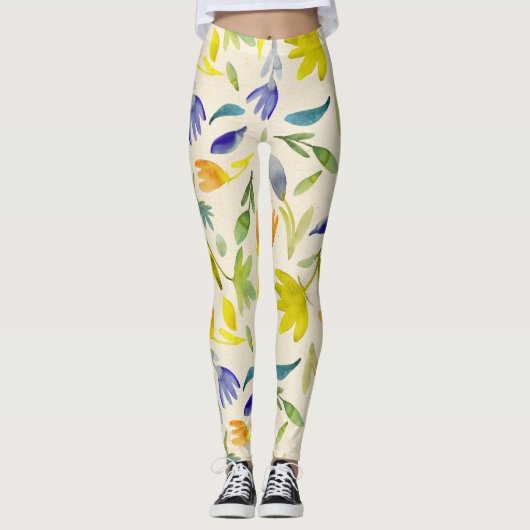 Rustieke Waterverf Floral Garden Botanical Leggings (Voorkant)