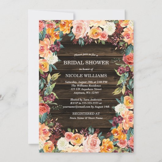 Rustieke Waterverf Floral Herfst Vrijgezellenfeest Kaart (Voorkant)