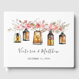 Rustieke Waterverf Floral Lantern Bruiloft Gastenboek