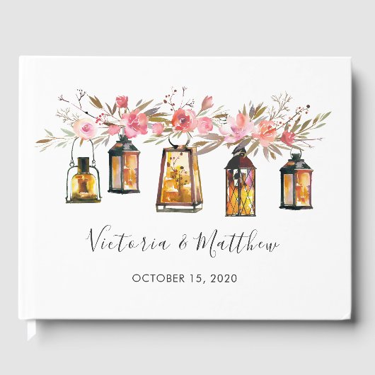 Rustieke Waterverf Floral Lantern Bruiloft Gastenboek (Voorkant)