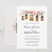 Rustieke Waterverf Floral Lantern Bruiloft Kaart (Voorkant / Achterkant)