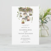 Rustieke Waterverf Floral Mason Jar Lights Bruilof Kaart (Staand voorkant)