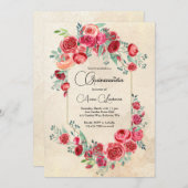 Rustieke Waterverf Floral Quinceanera Kaart (Voorkant / Achterkant)