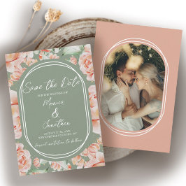 Rustieke Waterverf Floral Sage Blush Foto Bruiloft Save The Date